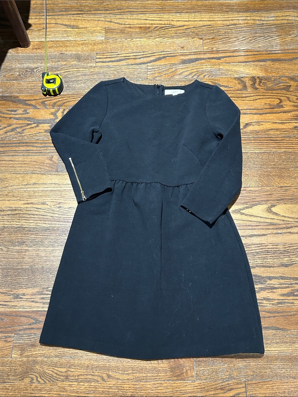 LOFT Black Long-Sleeve Fit & Flare Dress with Sleeve Zippers